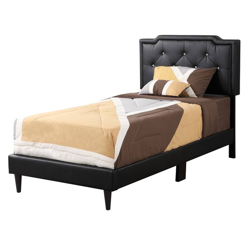 Jeweled Upholstered Tufted Twin Panel Bed - 81" - Black