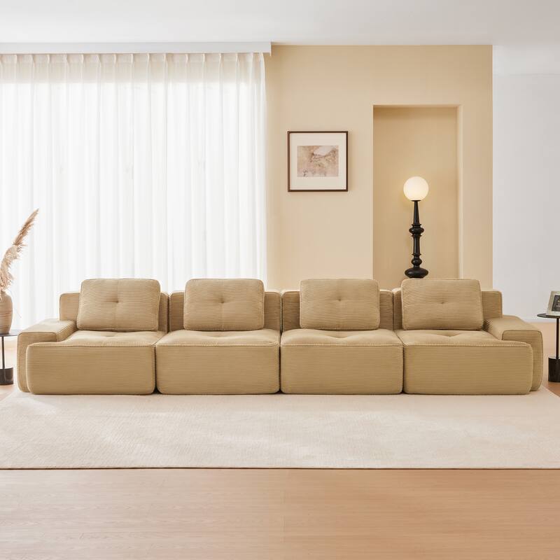 153" Modern Modular Corduroy Sectional Sofa, 4-Seater, Tufted Design - Camel