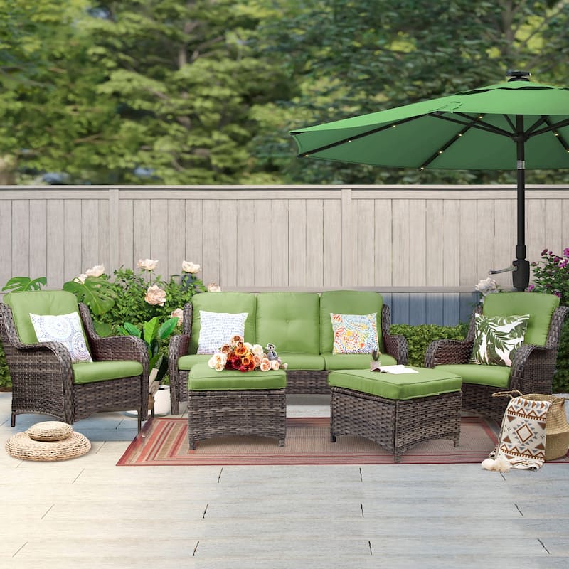 Cozywor 5-Piece Wicker Outdoor Patio Conversation Set - Green