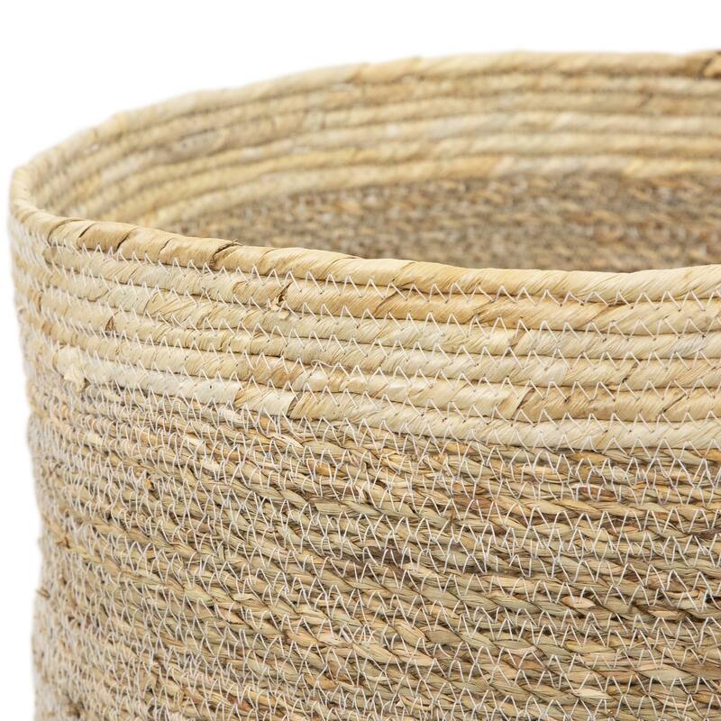 Set of 3 Twisted Weave and Zig Zag Sewn Seagrass Storage Baskets 16.5" - 16.5
