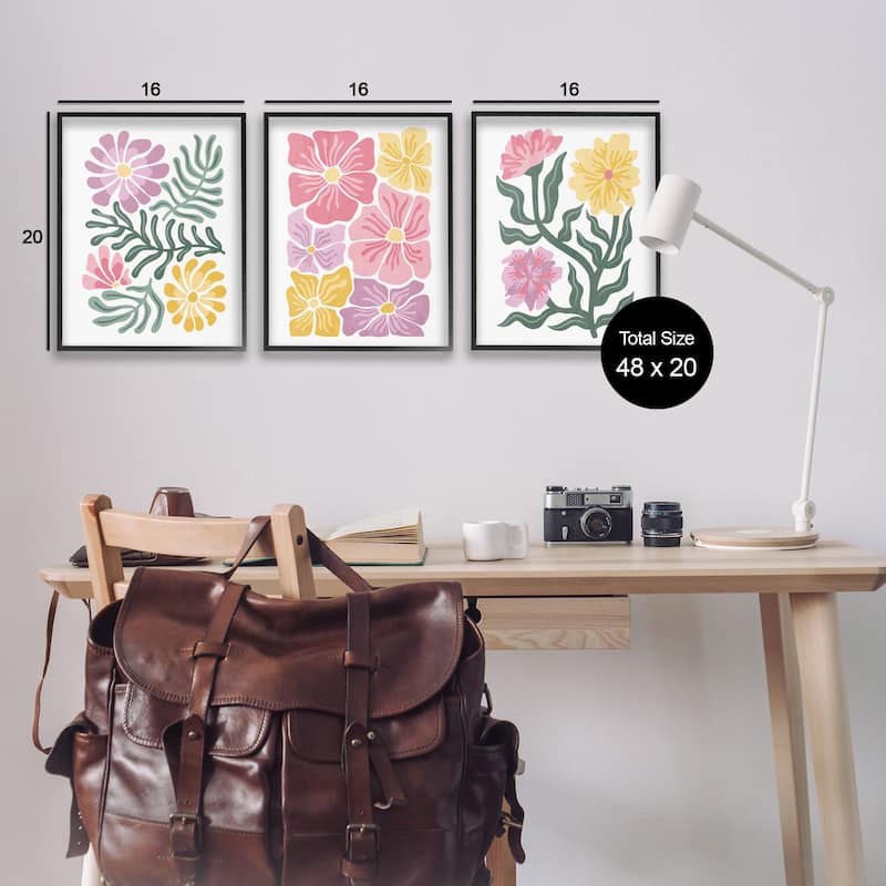 Stupell Minimal Spring Hue Flowers Framed Giclee Art Design By Kim Allen (Set of 3)