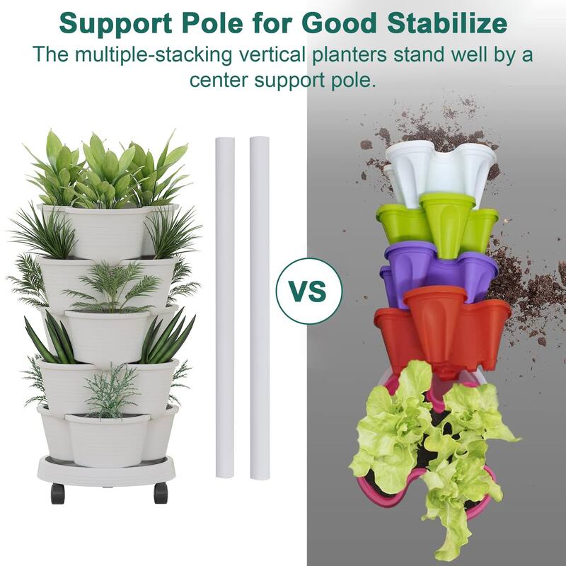 2 Pack Vertical Strawberry Planter 5 Tier Hanging Vertical Gardening Planter Stackable Garden Tower Pot for Flowers