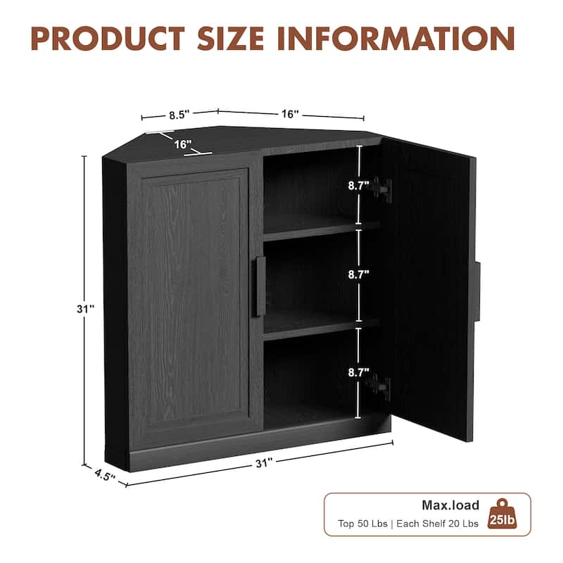 31"H Corner Sideboard Cabinet Free-Standing Corner Storage Organizer