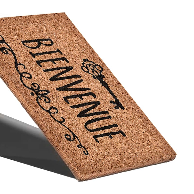 Front Door Mat Bienvenue Coir Coco Fibers Rug 24x16 Inch Natural