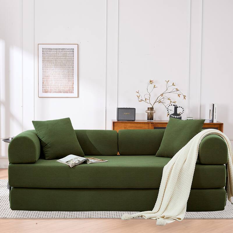 Convertible Sofa Bed, Folding Floor Couch Loveseat with Pillows, Corduroy Multi‑Mode Lounger, Sleeper Mattress
