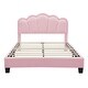 preview thumbnail 15 of 16, Full Size Upholstered Flower-Shape Bed with LED Light Strip, Sherpa Fabric Platform Bed with Wooden Slats Support, White