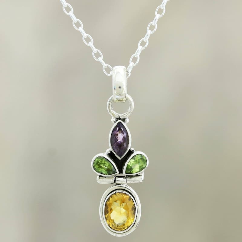 NOVICA Petal Play, Multi-gemstone pendant necklace