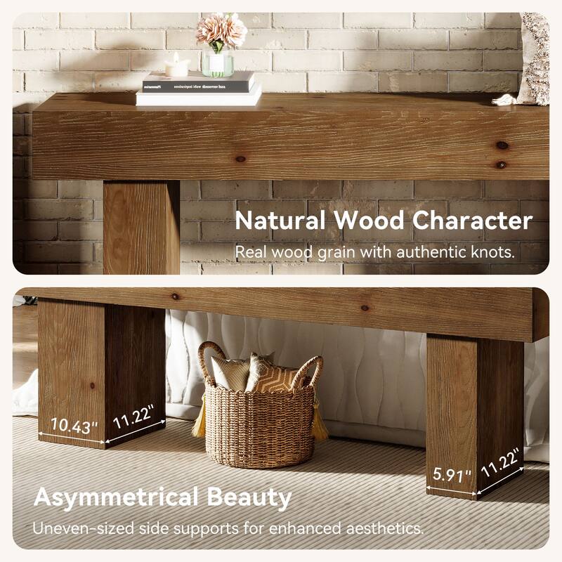 63" Farmhouse Entryway Shoe Bench, Solid Wood End of Bed Bench