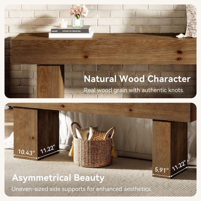 63" Solid Wood Entryway Bench, Extra Long Bed End Dining Bench for Kitchen Living Room Bedroom