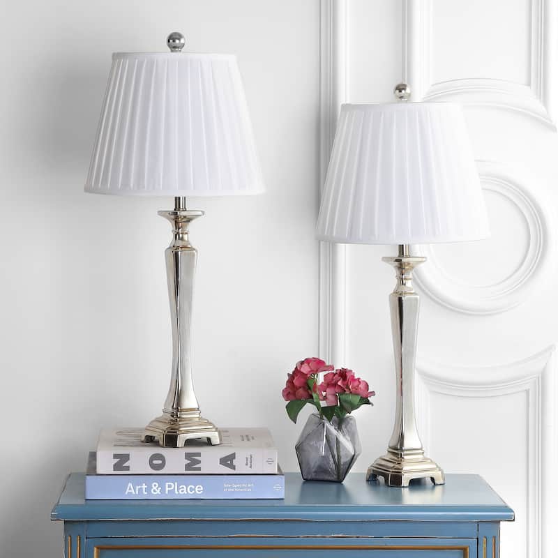 SAFAVIEH Lighting 28-inch Chatham Champagne Silky Table Lamp (Set of 2) - 12"x12"x27"