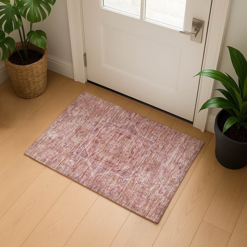 Premium Washable Super Soft Vintage Traditional Mayfield Rug - Salmon - 1'8" x 2'6"