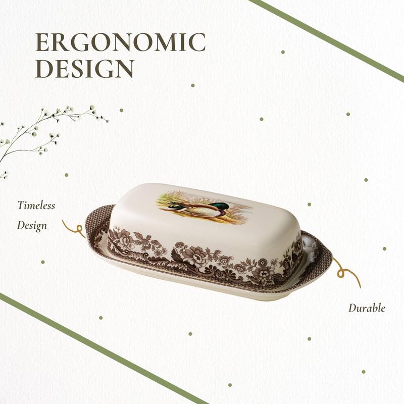 Spode Woodland Covered Butter Dish - 8 in by 4 in