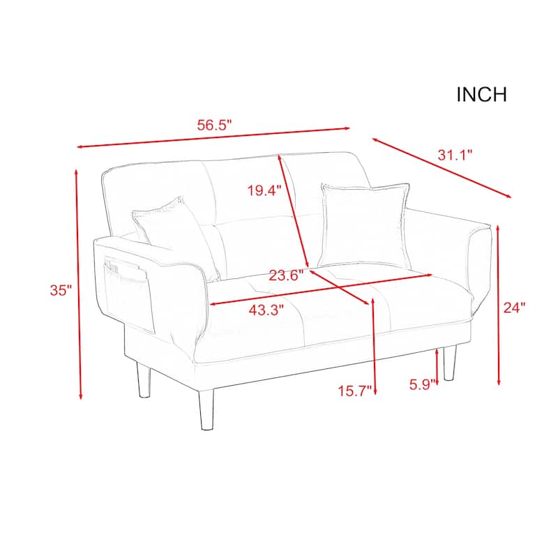 Multifunctional Sofa Bed Sleeper with 2 Pillows Beige Fabric