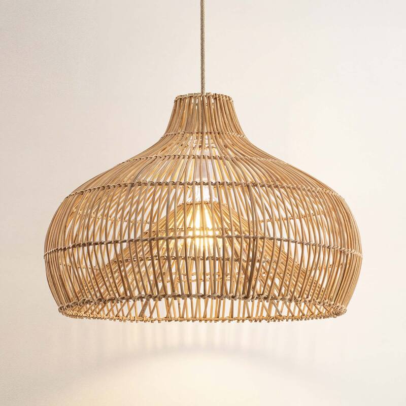 Oceania Rattan Pendant Light - Natural Large Cone 1-Light Handwoven Hanging Light For Modern, Boho, Farmhouse Room Decor