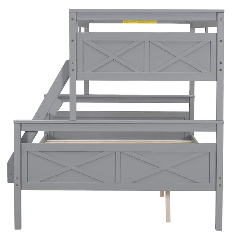 Gray Twin over Full Pine Bunk Bed with Safety Guardrail
