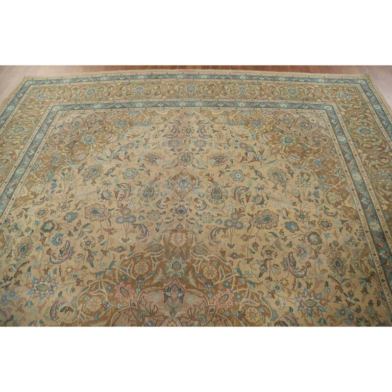 Floral Mashad Persian Antique Area Rug Hand-knotted Wool Carpet - 9'8" x 12'11"