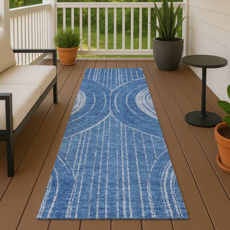Machine Washable Indoor/ Outdoor Modern Trax Chantille Rug - Navy - 2'3" x 7'6"