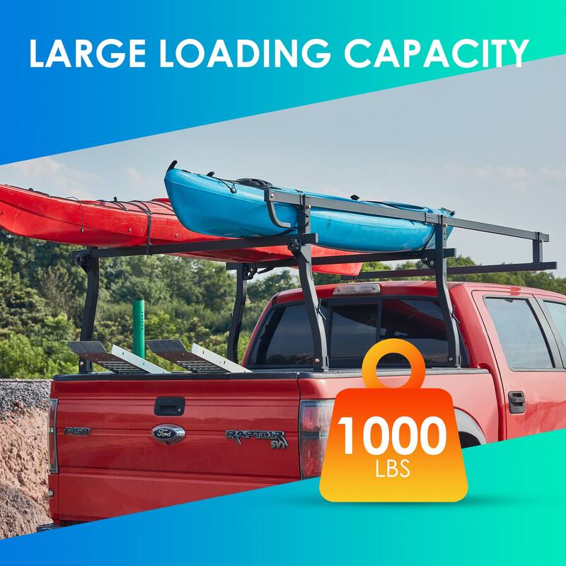 Anmytek Universal Full-Size Steel Truck Rack - 1000 LBS Capacity, No-Drill C-Clamps Extendable Ladder Rack