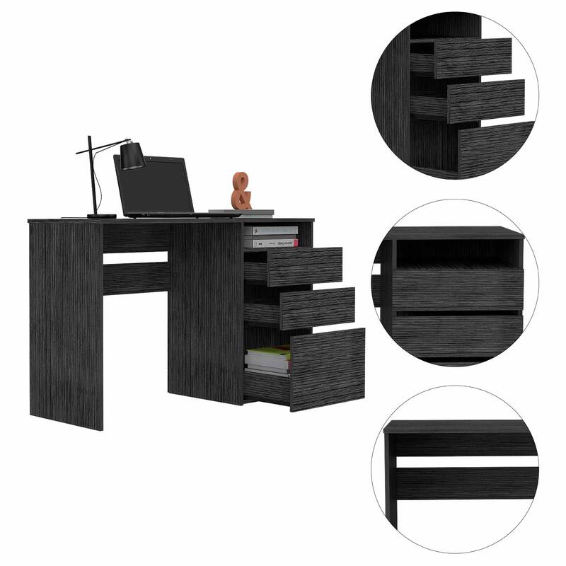 47" Black Computer Desk With Three Drawers
