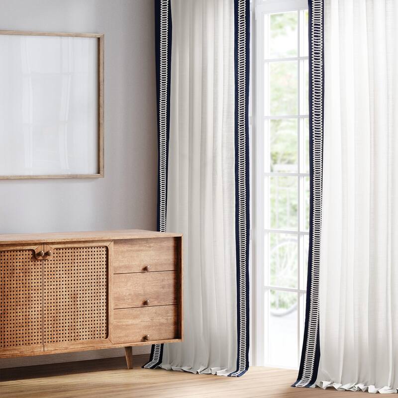 Exclusive Fabrics Bordered Textured Cotton Curtains For Bedroom & Living Room Curtains - Single Panel Drapes