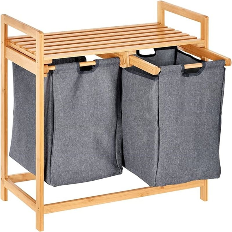 Bamboo Laundry Hamper with Shelves - 13"L x 13"W x 13"H