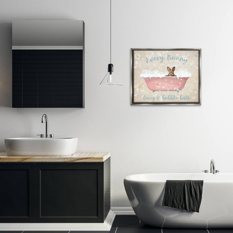 Stupell Every Bunny Loves Baths Framed Floater Canvas Wall Art Design By Susan Arnot