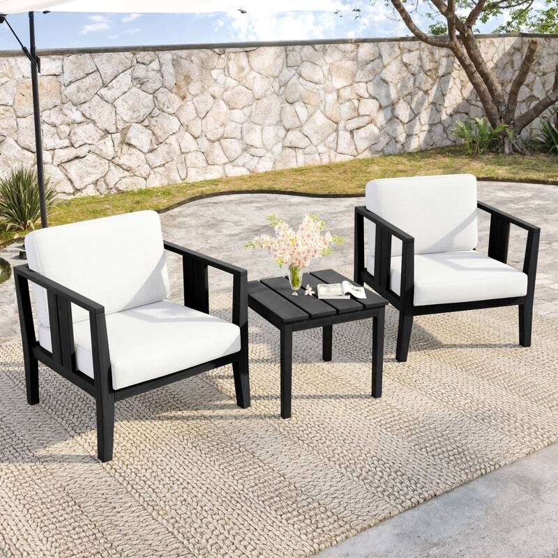 Teak Wood Upholstery Water-resistant Outdoor Armchair and Side Table Set (Set of 3)