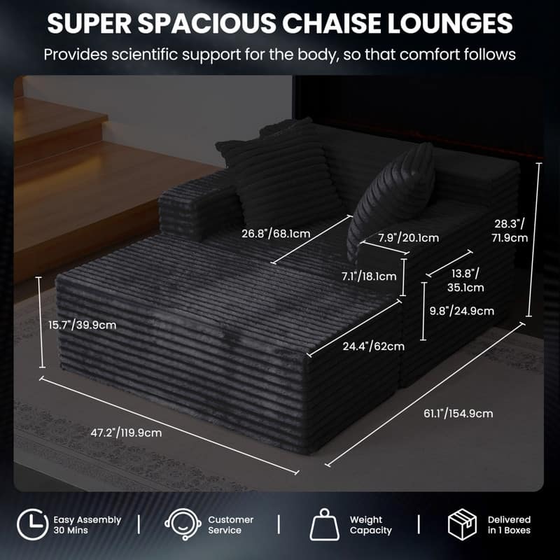 Oversized Chaise Lounge Chair, Upholstered Sofa Bed for Living Room
