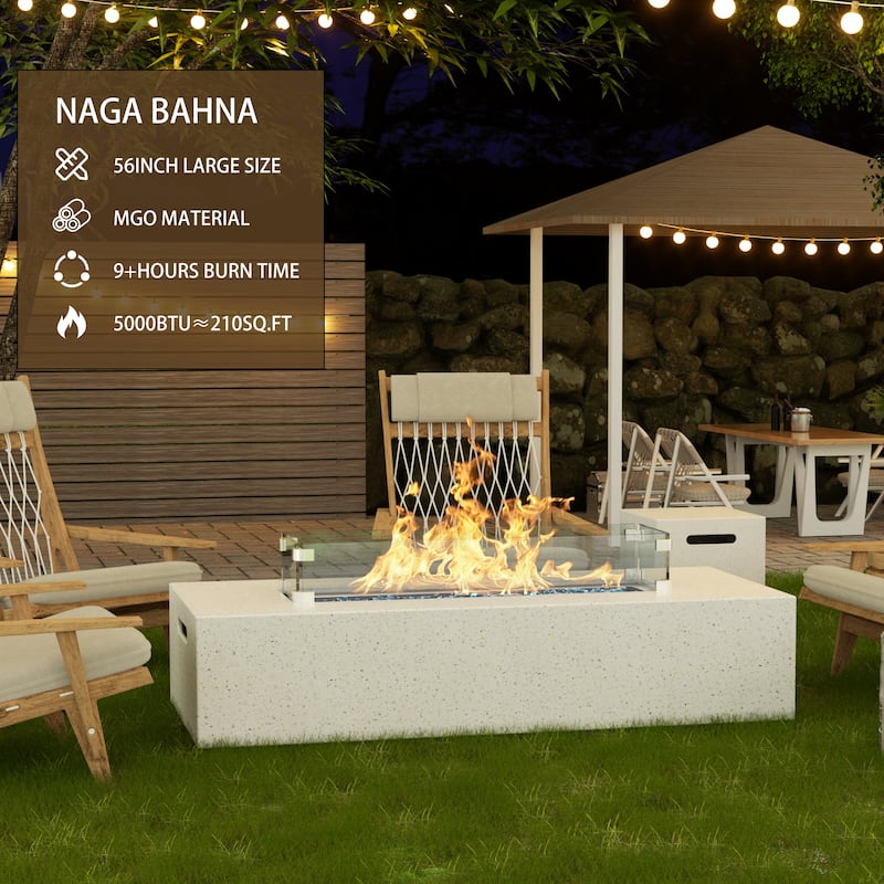 Outdoor Propane Rectangle Fire Pit With Tank Table, Wind Glass
