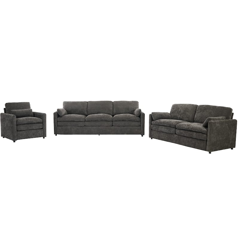 3-Pieces Chenille 6-Seat Sectional Sofa Set with Oversized Cloud Couch and Double Cushions