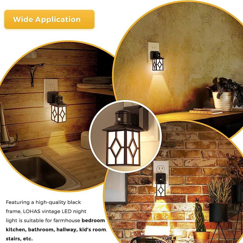 2 Pack Vintage Farmhouse Night Light Plug into Wall, Farmhouse Rustic