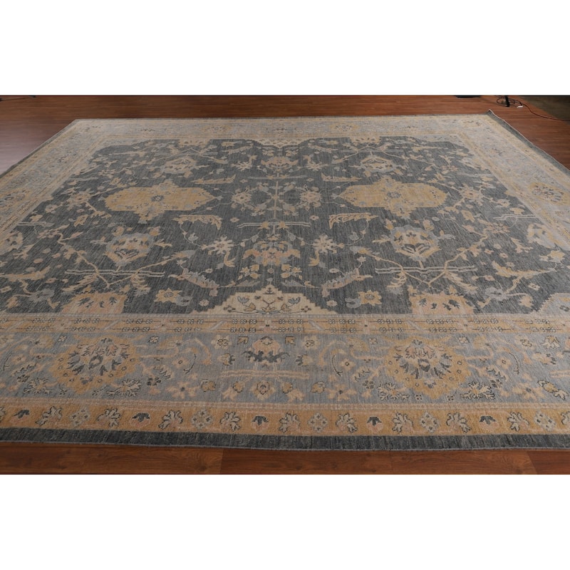 Vegetable Dye Floral Oushak Turkish Large Rug Handmade Wool Carpet - 11'11"x 14'7"