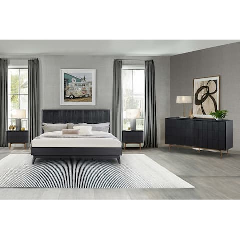 Carnaby 4 Piece Bedroom Set in Black Brushed Oak Wood