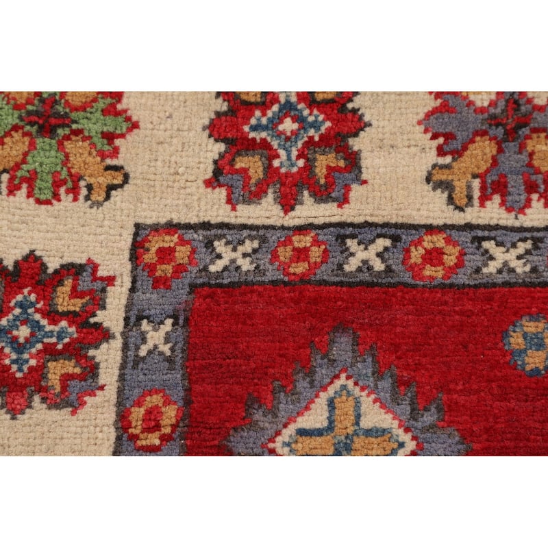 Red Kazak Oriental Accent Rug Hand-Knotted Wool Carpet - 3'5" x 4'11"