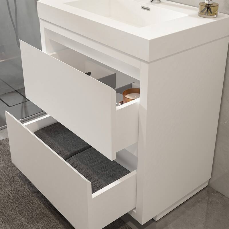 Vanity Art 36-Inch Single Sink Floor-Standing Wall Mounted Bathroom Vanity Set White Stone Top Glossy Finish