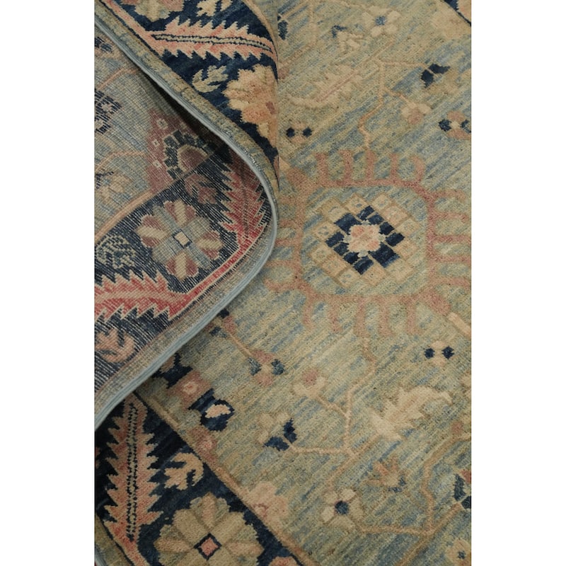 Hand Knotted Oriental 100% Wool Carpet Traditional Floral Navy Blue & Blues Ziegler Runner Rug - 22' 5'' X 3' 0''