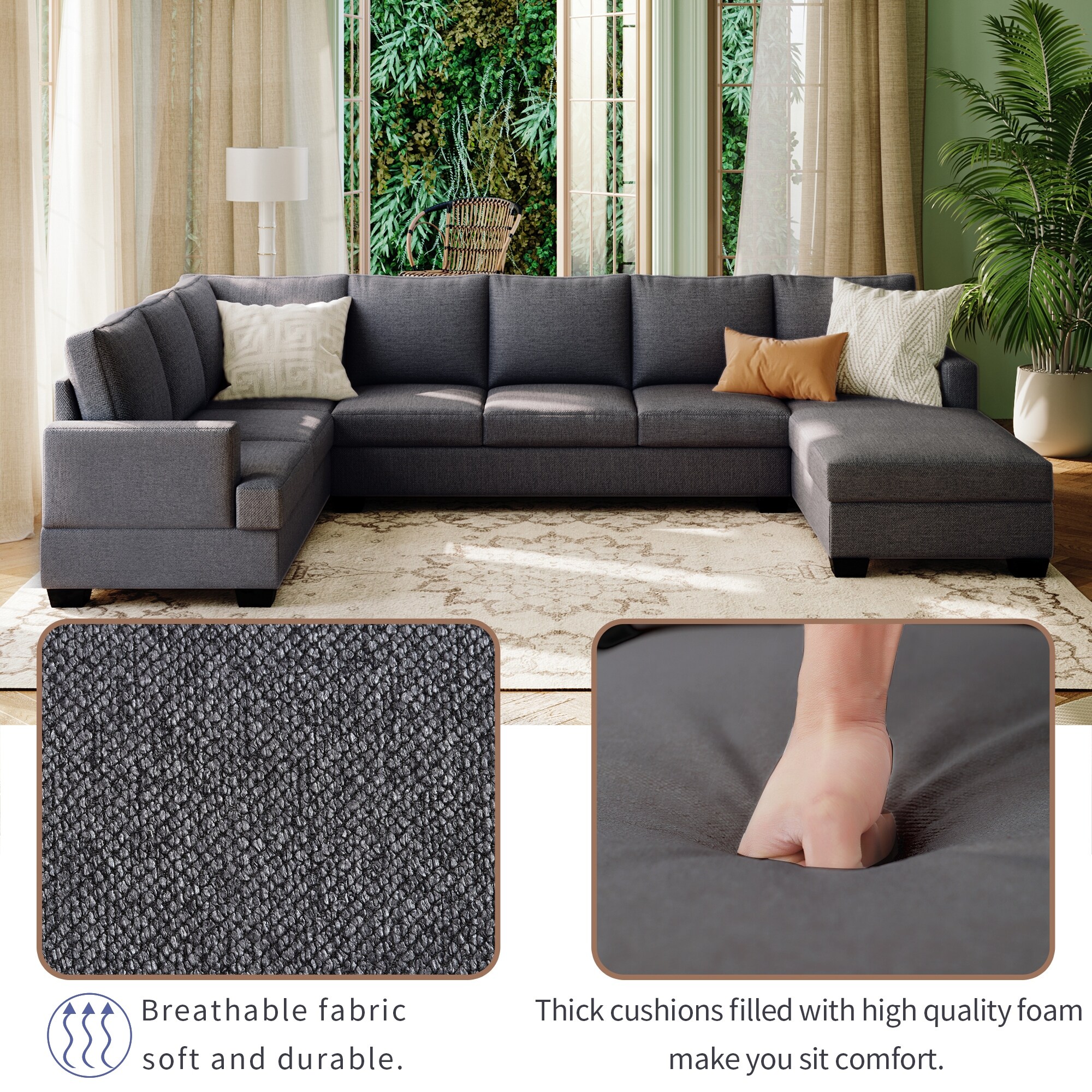 Modern Large Upholstered Sectional Sofa with Extra Wide Chaise
