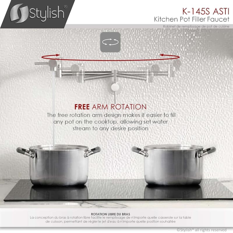 STYLISH Stainless Steel Wall Mount Pot Filler Folding Stretchable with Single Hole Two Handles