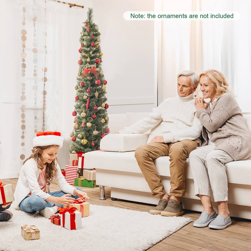 Gymax 6/7 FT Pre-Lit Artificial Christmas Tree Slime Pencil Christmas