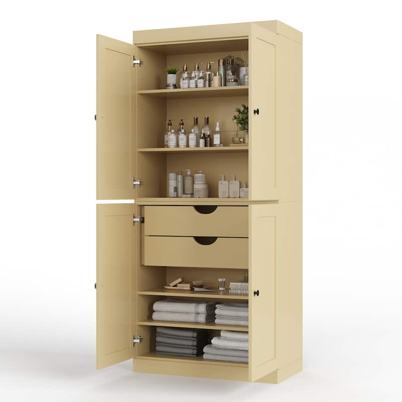 Palace Imports 100% Solid Wood Bathroom Storage Cabinet, Shaker Doors, 2 Drawers, Adjustable Shelves, 32" Wide, 71.5" Tall