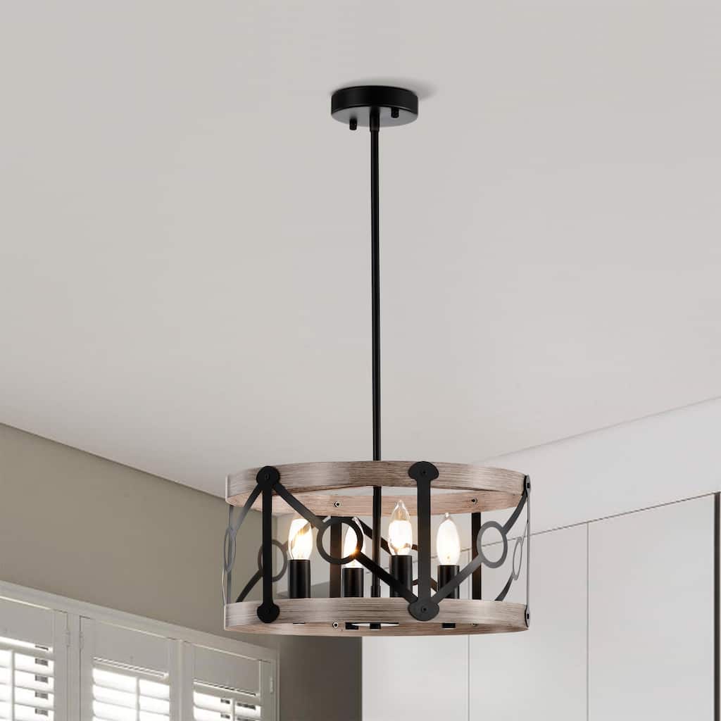 Copas 16 Inch Imitation Wood Grain Drum Shape Chandelier