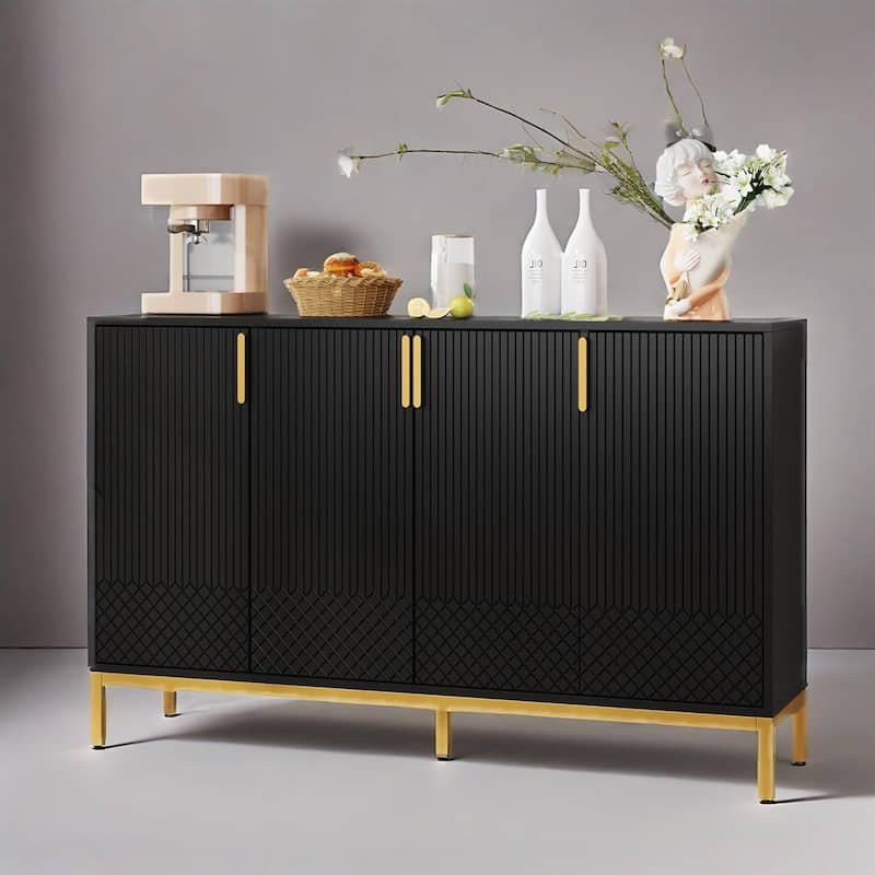 Modern MDF Buffet Sideboard Cabinet with 4 Doors and Metal Legs for Kitchen Dining or Living Room - 59"L x 13.7" W x 35.5" H