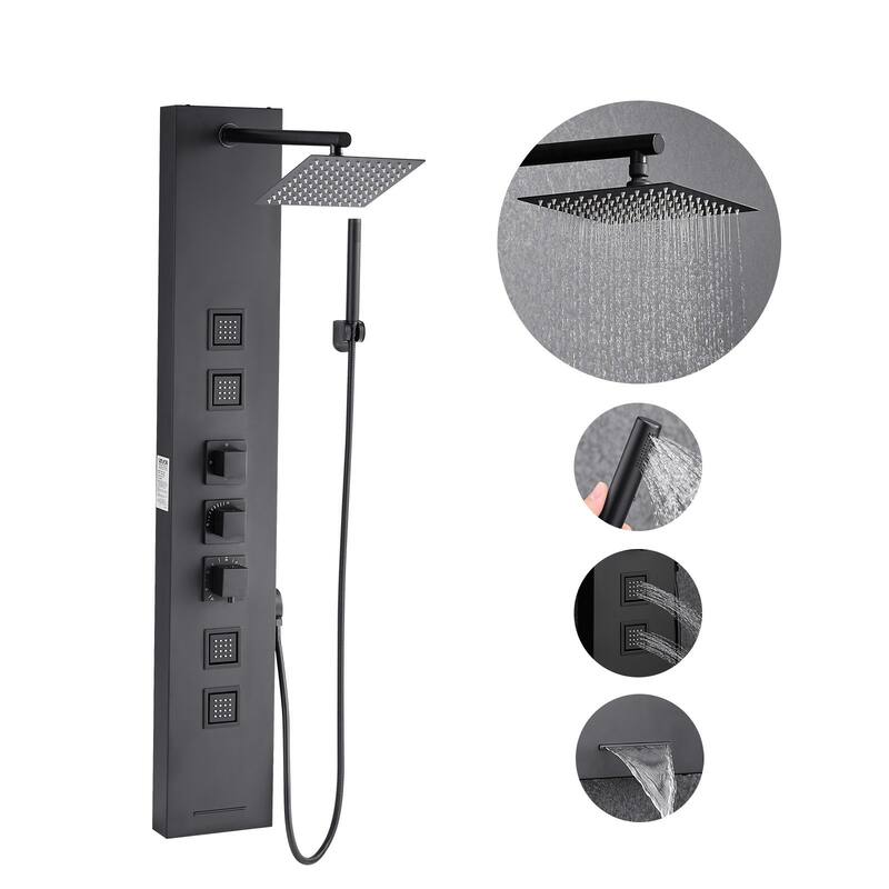 4-in-1 Wall Mounted Shower Panel System with Rain Head and Body Sprays Handheld Tub Spout - 48.8” x 7.9” x 21.5”