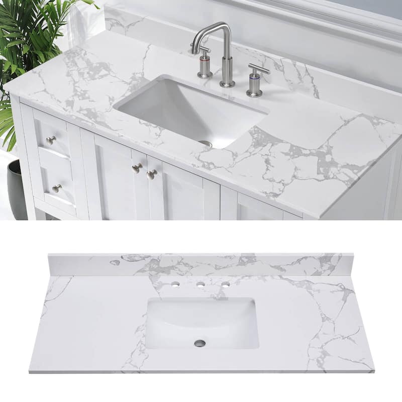 Glacifrost 49 inch Cultured Marble Bathroom Vanity Top with Sink