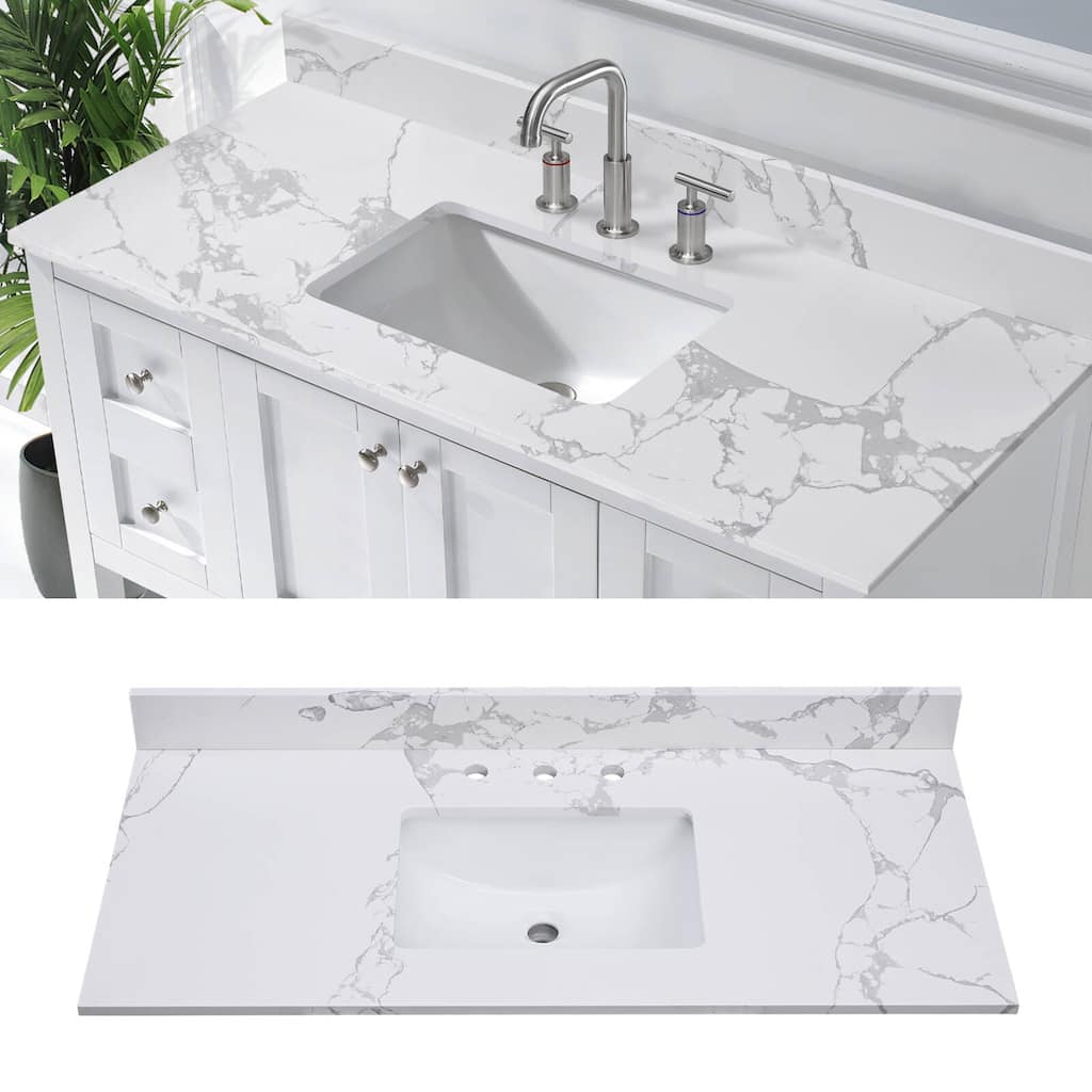 Glacifrost 49 inch Cultured Marble Bathroom Vanity Top with Sink