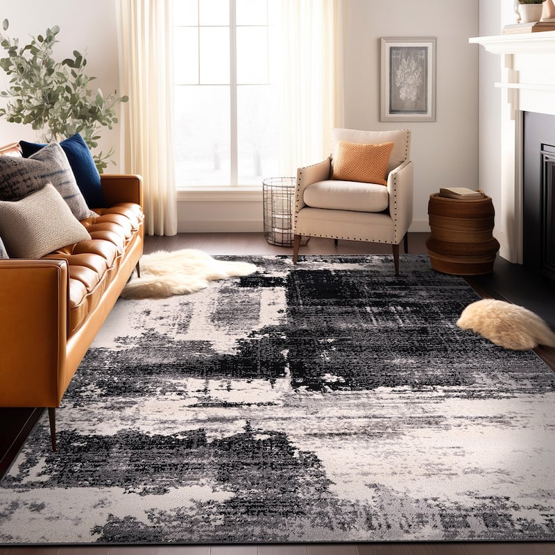 World Rug Gallery Modern Abstract Design Black Area Rug