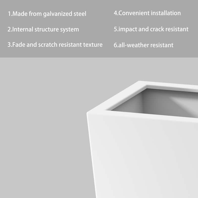 25" H Tall Metal Tapered Planter - Large Outdoor & Indoor Garden Plant Pot with Drainage Hole and Rubber Plug