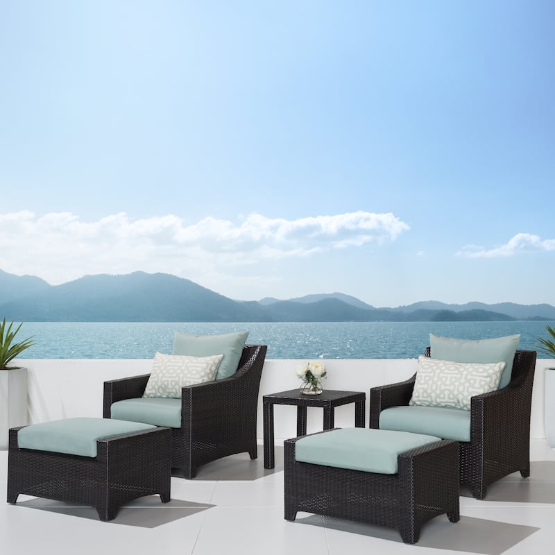 Deco 5 Piece Sunbrella Outdoor Patio Club Chair & Ottoman Set