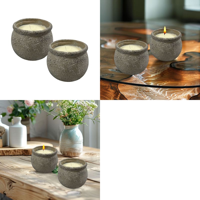 Gray Earthy Rough Surface Ceramic Candle Jars Set of Two 16oz