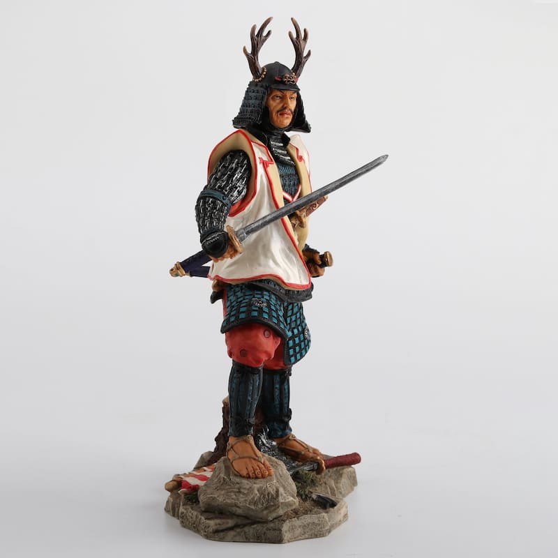 9.87" H JAPANESE SAMURAI W/DEER HORN HELMET Resin - 5.12"x6.3"x9.87"